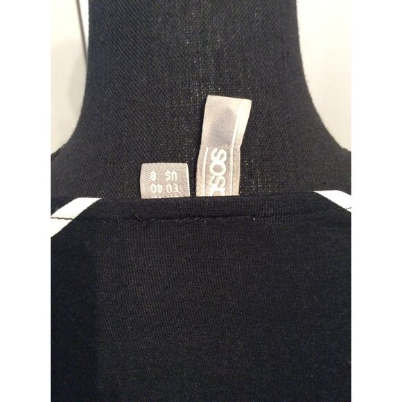 Asos Black and White Size 8 Dress Short Sleeve Midi Chevron Stripes - Picture 3 of 5